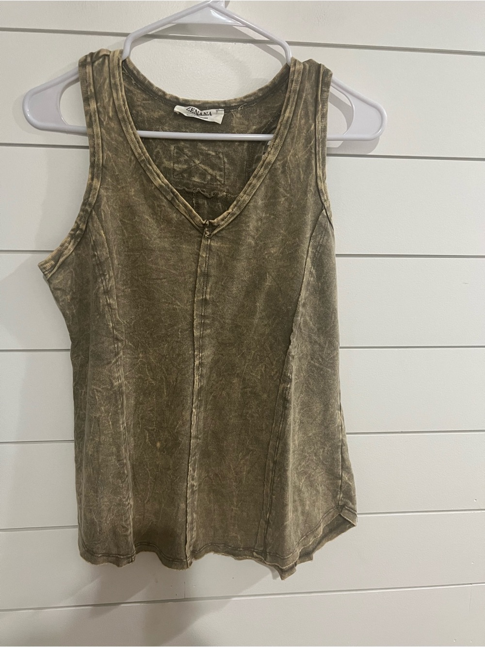 Zenana Outfitters Olive Washed V-Neck Tank